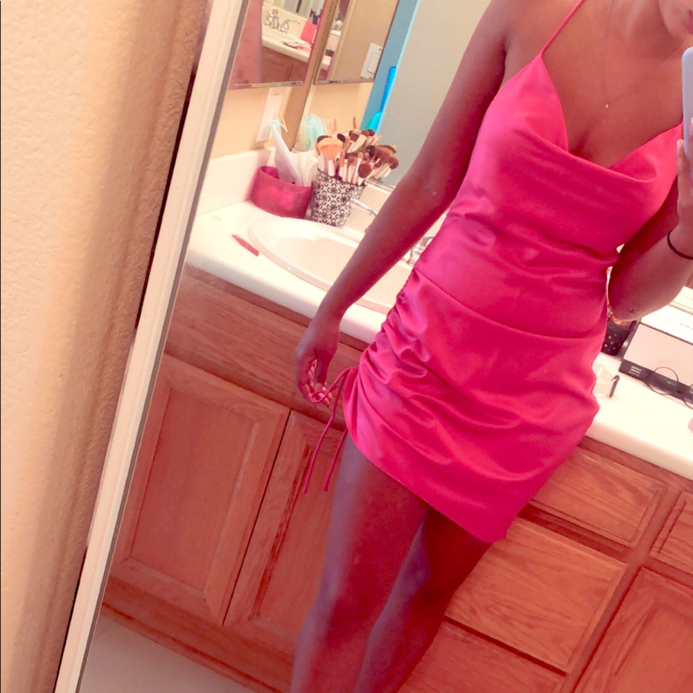 Bright pink silk dress
